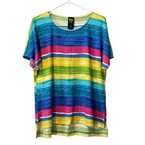 Pure Essence Women Colorful Short Sleeve‎ Stretchy Ribbed Size Medium Shirt
